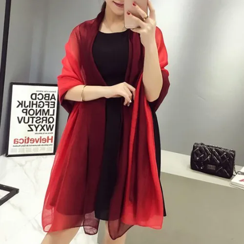 Miniatura 6 de Bufanda de seda de algodón, elegante, suave, bufandas de sombra de color para mujer