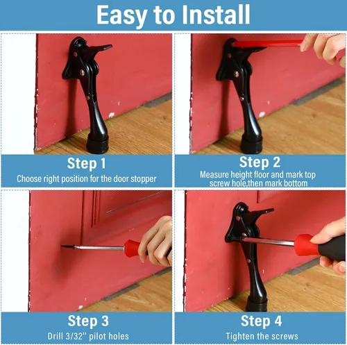 Miniatura 6 de Moxweyeni Topes de puerta resistentes de 6 pulgadas para la parte inferior, de metal, ajustable, para piso, pedal fácil con puntas de goma