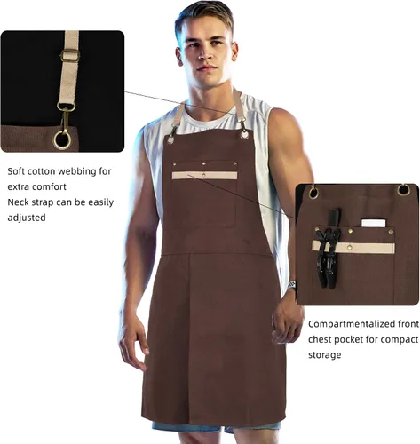 Miniatura 2 de Delantal de chef para hombres y mujeres, delantal ajustable para cocina, hornear, pintura, delantal de lona para jardín, restaurante, cafetería