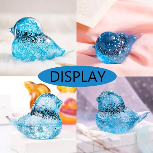 Miniatura 5 de QFkris Figura de pájaros azules de vidrio soplado hecho a mano de 4", escultura de animales de vidrio artístico, estatua de decoración del hogar