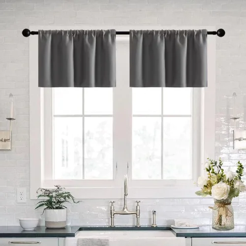 Miniatura 8 de XTMYI Cortinas de tela impermeable de 30 pulgadas para ventana de baño, cocina, mini ducha, pequeños paneles de cortina opacas cortos, juego de 2