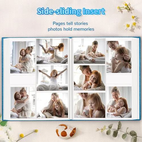 Miniatura 5 de Álbum de fotos Artfeel 4x6 con 600 bolsillos, álbumes de fotos deslizables, libro de recuerdos con cubierta de lino y ventana frontal, libro de Azul