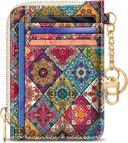 Miniatura 8 de GIANCOMICS Cartera delgada con tarjetero para mujer, funda pequeña con bloqueo Rfid, llavero de bolsillo delgado con cremallera curvada, tarjetero