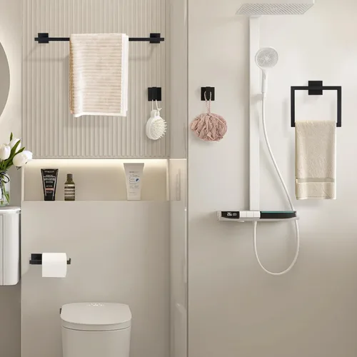 Miniatura 7 de YACVCL Juego de Barra de Toalla Negra de 5 Piezas, Juego de Accesorios de Baño de Acero Inoxidable SUS304, Barra de Toalla de 60 cm, Soporte