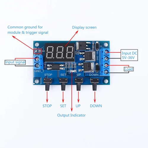 Miniatura 2 de Módulo de relé de retardo de temporizador programable DC 5V-36V Interruptor temporizador de ciclo ajustable de encendido/apagado con salida MOS dual