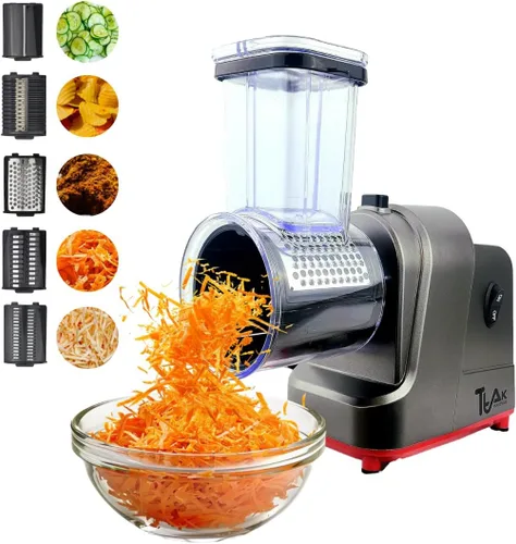 Rallador eléctrico de queso, rebanadora/trituradora profesional de 250 W, tirador automático de ensalada automático de un solo toque con 5 cuchillas