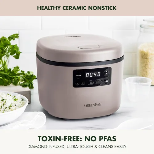 Miniatura 2 de GreenPan Olla arrocera avanzada, 4 tazas sin cocinar/8 tazas cocidas, olla antiadherente extraíble de cerámica sin PFAS, arroz blanco y marrón