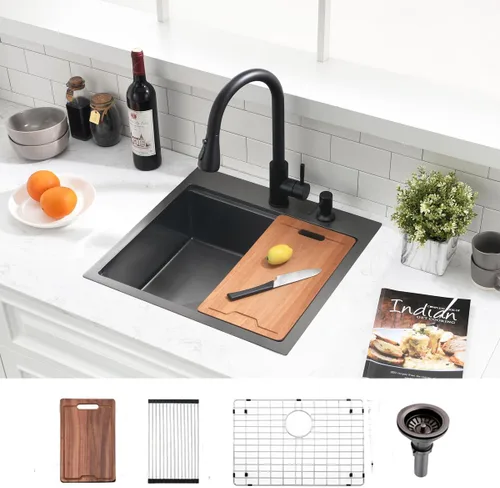 Miniatura 10 de Estación de trabajo de fregadero de cocina de 33 pulgadas - VOKIM 33 x 22 pulgadas, fregadero de cocina de montaje superior de 16 calibre, fregadero