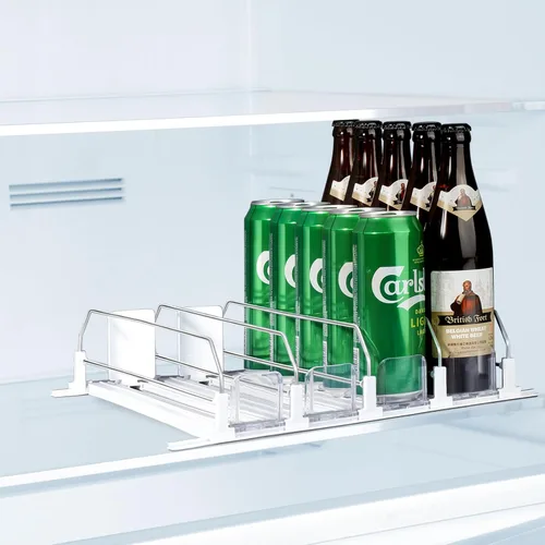 LumoShine Organizador de bebidas para refrigerador, dispensador de latas de soda autoempujable para refrigerador, ancho ajustable para soportes de
