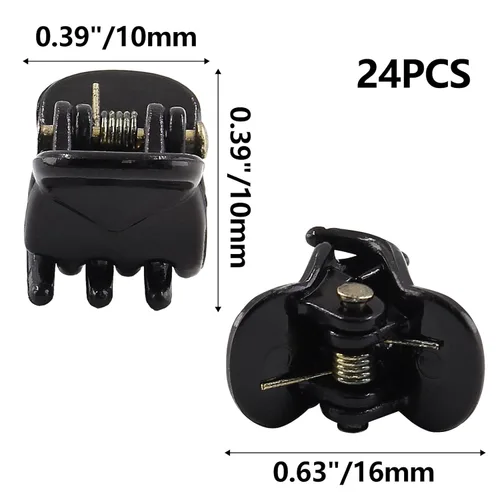 Miniatura 4 de BokWin 24 pinzas para el cabello de 0.394 in, pinzas de plástico para el cabello, pinzas de pelo negro brillante para niñas, mujeres y niños