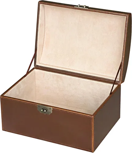 HofferRuffer Caja decorativa de piel sintética, caja de recuerdos de estructura de madera grande, organizador de accesorios, organizador de joyas