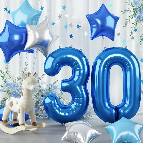 Miniatura 31 de Globo grande de aluminio 60, 40 pulgadas, color verde azulado oscuro, globo autoinflable del número 60 para hombres de 60 cumpleaños, globos de Azul