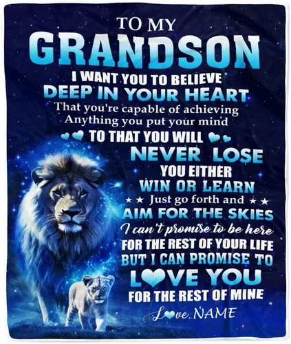 Miniatura 12 de Manta personalizada con texto en inglés «To My Grandson from Grandma Grandpa You Will Never Lose Lion Nison», manta de forro polar personalizada