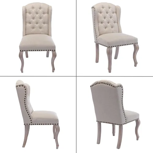 Miniatura 10 de chairus Juego de 4 sillas de comedor con diseño capitoné Parsons, tapizadas de estilo rústico francés con ribete de cabeza de clavo y patas