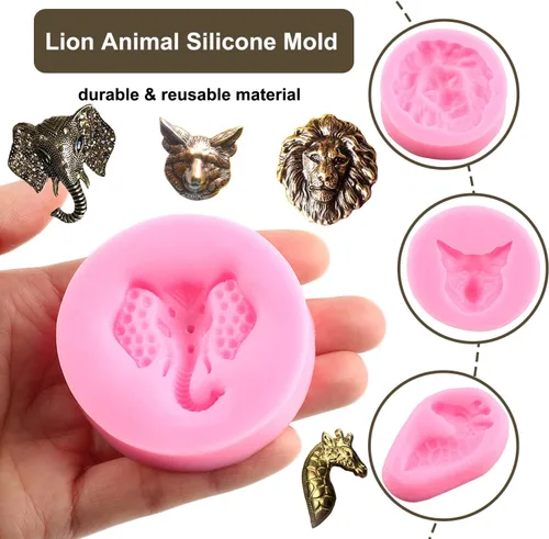 Miniatura 2 de ZiXiang Moldes de silicona para cabeza de león, molde de fondant de jirafa, elefante, cabeza de animal, molde de caramelo para decoración
