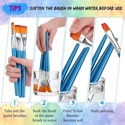 Miniatura 4 de 120 pinceles planos para pintura acrílica, pinceles de pintura sintética grandes a granel con mango de madera para acuarela, óleo, manualidades