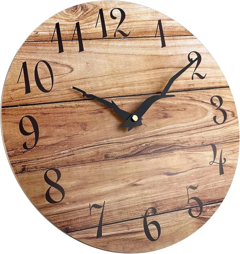 Miniatura 7 de Plumeet Reloj de Pared Pequeño, Relojes de Pared de Madera Sin Marco de 10'', con Movimiento de Cuarzo Silencioso, Relojes Rústicos de Nogal