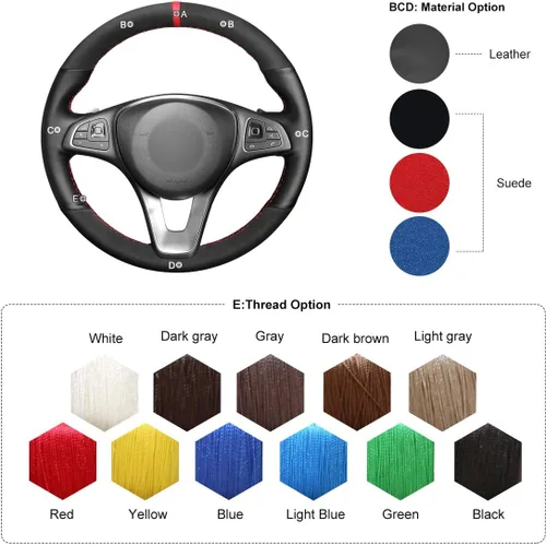 Miniatura 5 de MEWANT Funda para volante de automóvil para Mercedes-Benz Clase C (W205)/Clase CLA C117 X156 / Clase CLS C218 X166 / Clase E W213 X253 / Metris