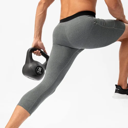 Miniatura 38 de Pantalones de compresión de 3/4 de una pierna para hombre, mallas de baloncesto atléticas para correr, leggings deportivos de capa base capri