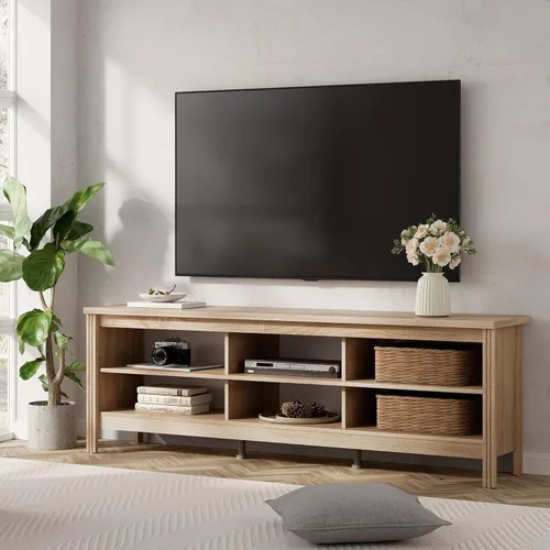 Miniatura 8 de WAMPAT Soporte de TV para 65/70/75 pulgadas, centro de entretenimiento de TV con almacenamiento, mesa consola moderna de mediados de siglo para sala