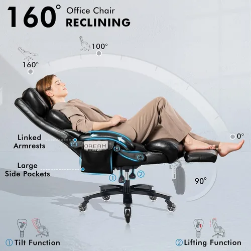 Miniatura 5 de Silla de oficina ergonómica grande y alta con reposapiés, silla de escritorio ejecutiva de masaje resistente con soporte lumbar, reposacabezas