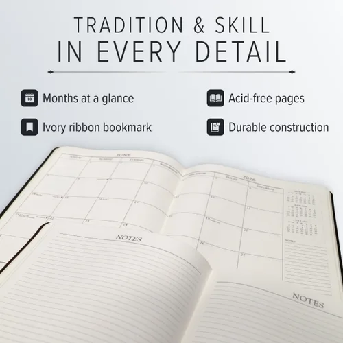 Miniatura 6 de Gallery Leather Agenda Mensual Grande 2025-2026, Elegantemente Encuadernada Planificador de Calendario y Cuaderno con Elegantes Bordes Dorados, 18