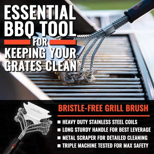 Miniatura 2 de Cepillo de parrilla Grillaholics para parrilla al aire libre - Cepillo de barbacoa seguro sin cerdas con raspador incorporado – El accesorio