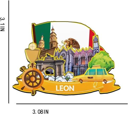 Miniatura 3 de Leon México imán imán de madera 3D hitos de viaje coleccionables, recuerdos decorativos hechos a mano -2009
