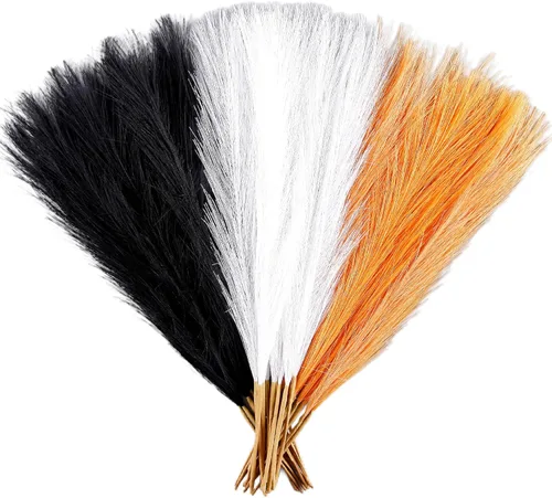 Miniatura 19 de Decoración de hierba de pampa naranja otoñal, 30 piezas de 17 pulgadas de hierba de pampa sintética, arreglo floral de hierba de pompas y relleno