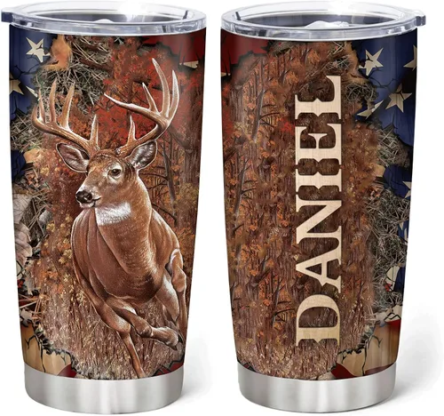 Miniatura 16 de Hyturtle Regalos de Caza Personalizados Para Hombres - Vaso Térmico de Caza de Ciervos con Camuflaje de 20 Oz para Café de Viaje de Acero Inoxidable