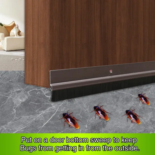 Miniatura 2 de Paquete de 2 barridos inferiores de puerta, soporte de aleación de aluminio en forma de H para la parte inferior de la puerta con cepillo de nailon