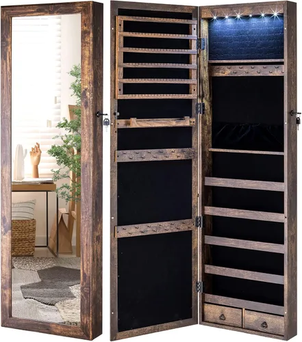Miniatura 9 de YOKUKINA Armario de espejo de joyería, organizador de almacenamiento grande con luz LED, armario con cerradura para colgar en la puerta o montar