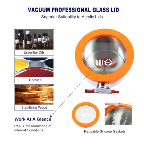 Miniatura 3 de BACOENG Cámara de vacío de acero inoxidable de 1.5 galones con tapa de vidrio templado perfecta para estabilizar madera, desgasificar siliconas