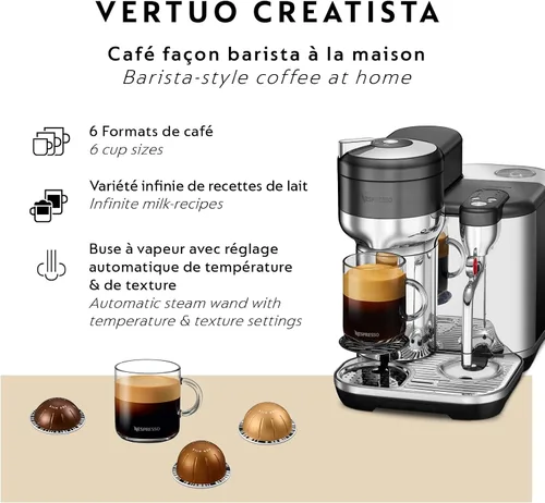Miniatura 8 de Nespresso Vertuo Creatista - Cafetera de café y espresso de Breville, acero inoxidable negro