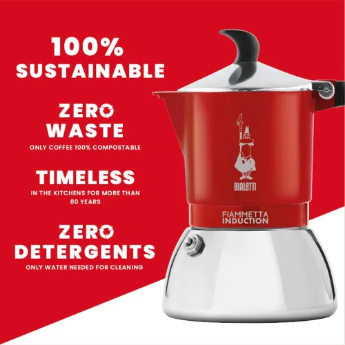 Miniatura 5 de Bialetti Fiammetta - Cafetera de inducción, 2 tazas (3.4 fl oz), apta para todas las cocinas, diseño elegante, color rojo
