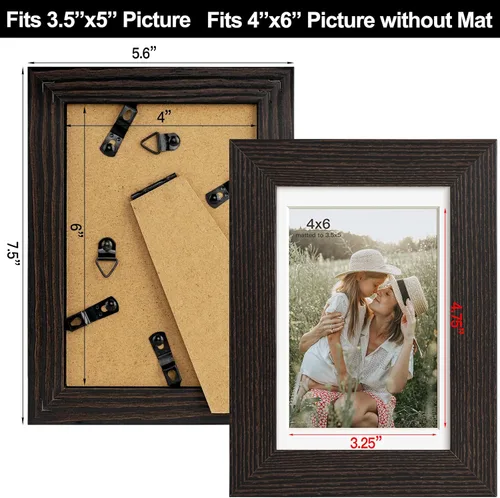 Miniatura 5 de Momentworth Portarretratos de 4 x 6 pulgadas con paspartú para 3.5 x 5 pulgadas, marcos de fotos con grano de madera negra envejecida para pared