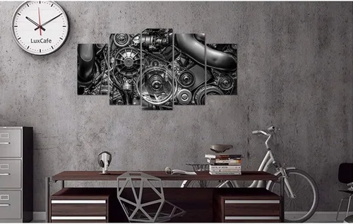 Miniatura 4 de VVOVV Wall Decor - Impresiones en lienzo de 5 piezas de equipo de ingeniería de motor y cadena, fotos en blanco y negro, arte de pared, decoración
