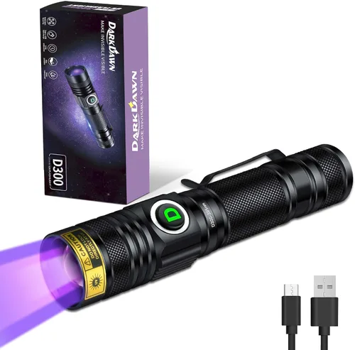 DARKDAWN Linterna de luz UV 395nm recargable por USB, ultravioleta, LED, portátil, lámpara de madera, luz negra para detección de orina de gato, UV