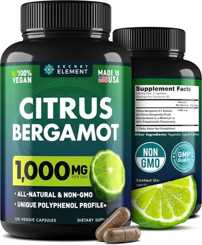 Miniatura 10 de (PAQUETE DE 2) Extracto de Bergamota Cítrica 1000mg - Suplemento de Bergamota Cítrica para la Salud Circulatoria, Inmunidad y Envejecimiento Cápsulas