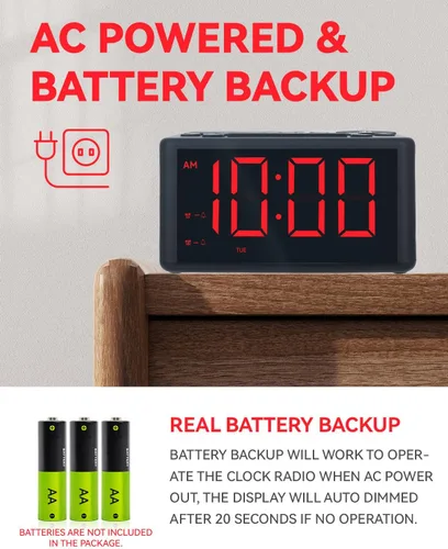 Miniatura 6 de Reloj de alarma digital con radio AM/FM, preajustes, alarmas duales, alarma de días laborables/fines de semana, función de repetición, temporizador