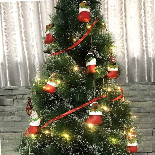 Miniatura 2 de Perro de pastor alemán en medias rojas de resina para árbol de Navidad, adorno para cachorros, manualidades, celebración, adornos de Navidad, 3.46