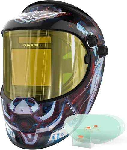 Miniatura 12 de YESWELDER - Casco de soldadura con oscurecimiento automático con vista lateral, vista panorámica de 180°, capucha de soldadura con energía solar