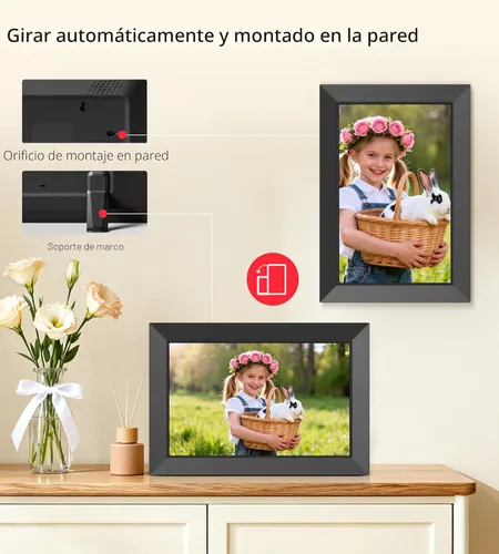 Miniatura 9 de BIGASUO Marco de fotos digital, marco digital Frameo de 10.1 pulgadas con WiFi con memoria de 32 GB, pantalla táctil IPS de 1280 x 800, envía