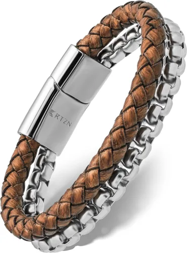 Miniatura 13 de RTZN® Brown Leather Bracelet for Men – Premium Artisan Handcrafted Mens Leather Bracelet – Multi-Stand Mens Bracelet Leather Collection Beaded