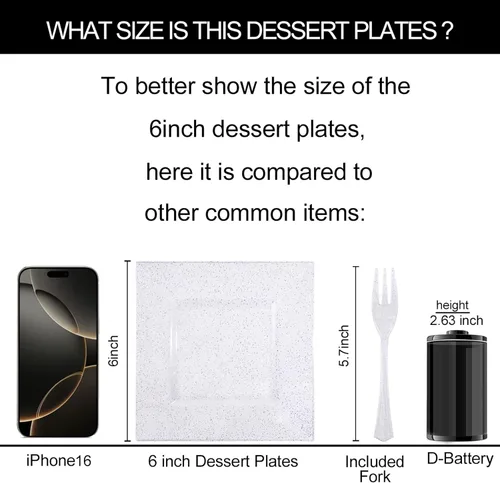 Miniatura 6 de DaYammi Juego de 200 platos de postre que incluye: 100 platos para pastel de 6 pulgadas con 100 tenedores plateados de 5.7 pulgadas, platos