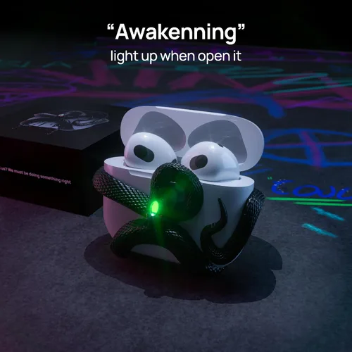 Miniatura 3 de La Funda Decorativa de Serpiente Compatible con AirPods 4ª Generación. Funda 3D Creativa y Estética de Serpiente de HaloMyyth, Cabeza Iluminada