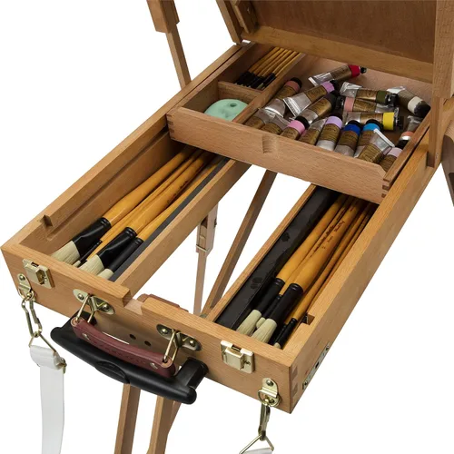 Miniatura 3 de Creative Mark Monet Caballete de madera de nogal francés y caja de bocetos, caballete de arte ligero portátil con almacenamiento para adultos, ideal