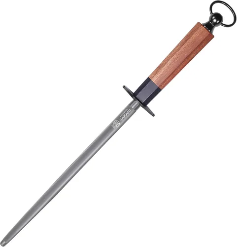 MITSUMOTO SAKARI Varilla de Acero para Afilar de 10 Pulgadas - Varilla Redonda para Afilar Cuchillos, Acero de Alto Carbono Recubierto de Diamante