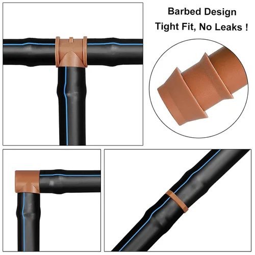 Miniatura 3 de 24 piezas de accesorios en T de púas para riego por goteo para tubos de 1/2 pulgada (0.600 pulgadas de diámetro interior) – Camisetas de goteo