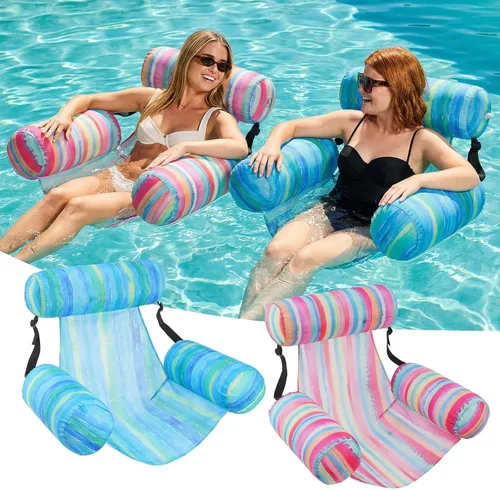 Miniatura 10 de Silla flotante inflable para piscina, paquete de 2 flotadores de piscina para adultos, resistentes, sillas flotantes de agua, flotadores inflables